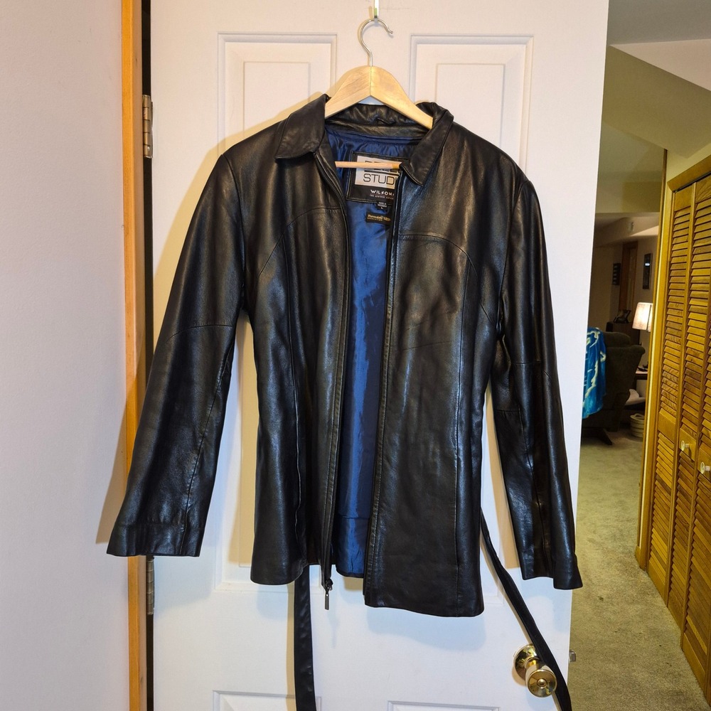 Pelle Studio Wilsons Leather‎ Jacket Womens Large Black Thinsulate Zip Belted